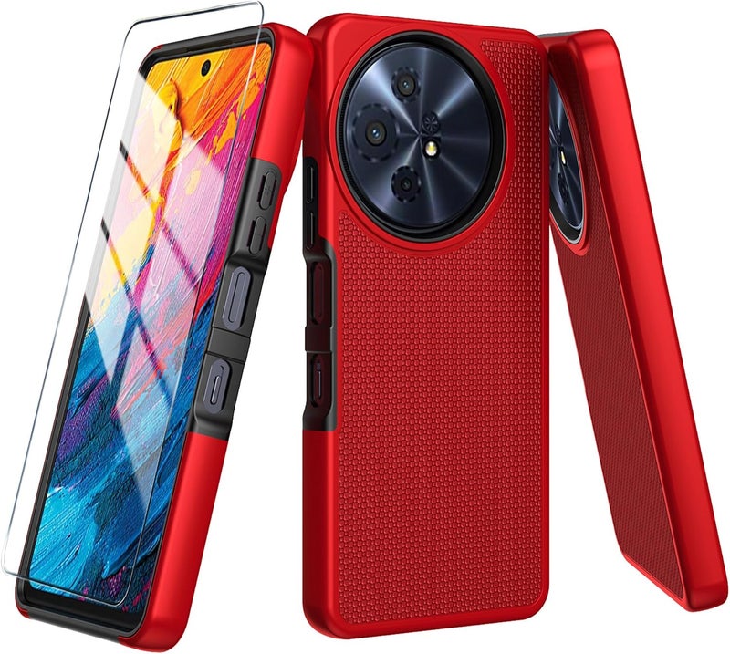 Mocotto for TCL 60 XE NXTPAPER 5G/TCL 50 XL 5G Case with Tempered Glass Screen Protector,Dual Layer Heavy Duty Shockproof Protection (Red) - Image 1